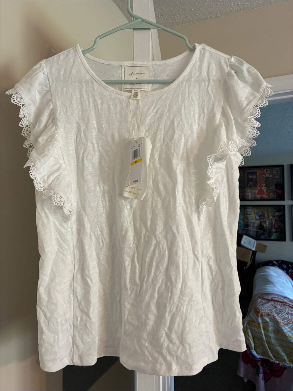 White Lace Flutter Sleeve Tee - Medium